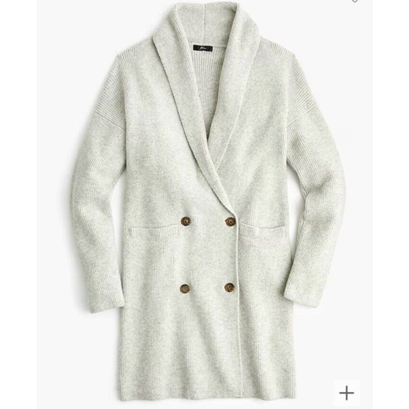 J Crew Sweater Double Breasted Long Cardigan Coat S Cream Shawl Collar Pockets - Picture 15 of 16